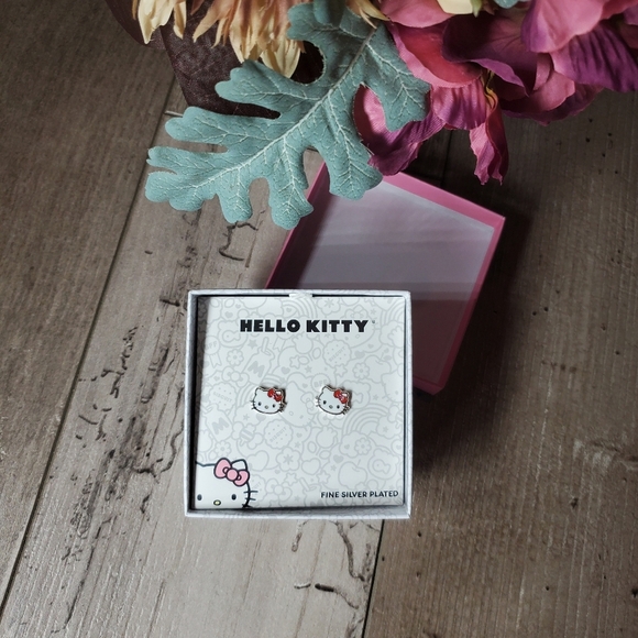 NWT Hello Kitty Fine Silver Plated Enamel Rhinestone Post Stud Earrings - Picture 2 of 14